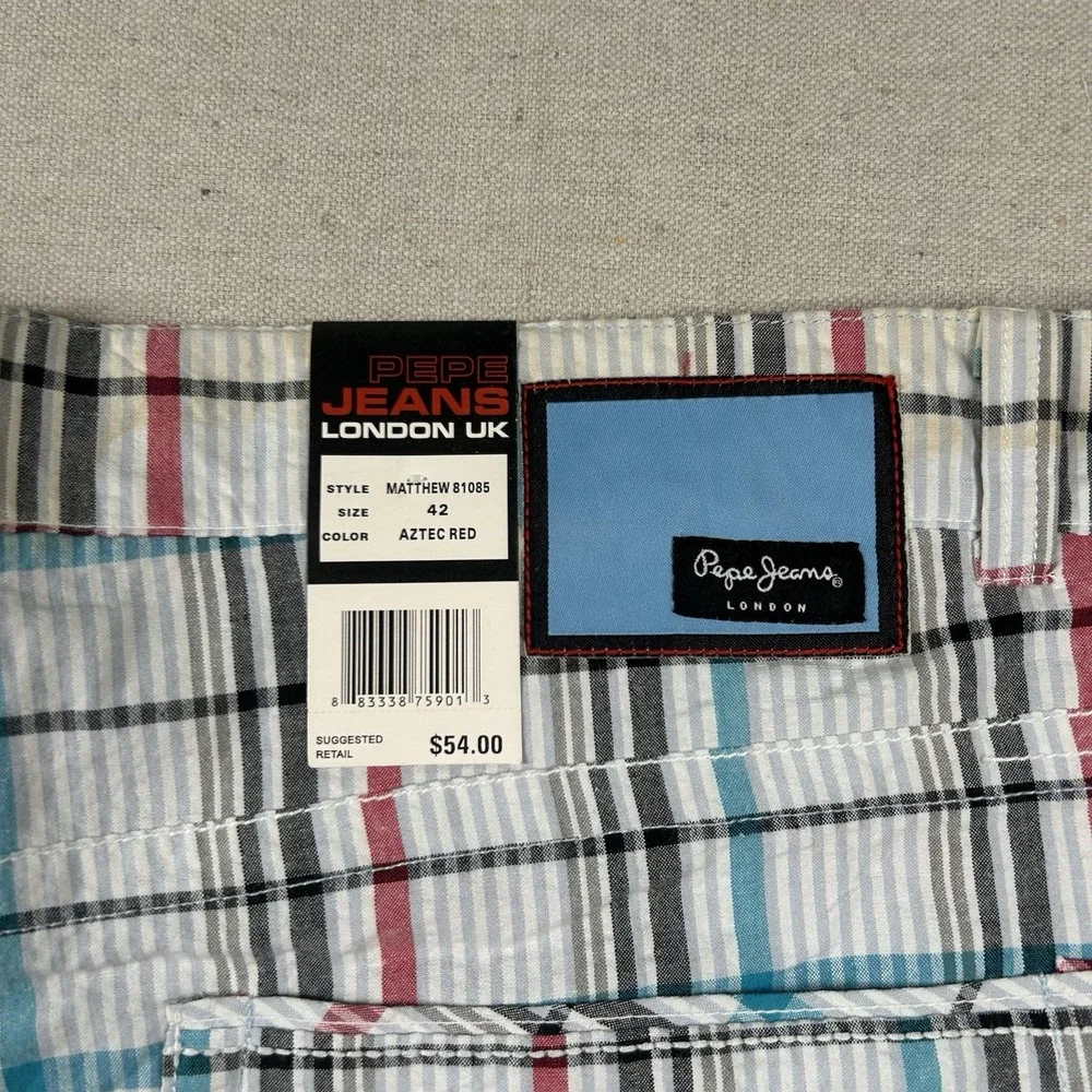 Pepe Jeans London Shorts Mens 42 Seersucker Plaid Hip Hop Street Long Baggy